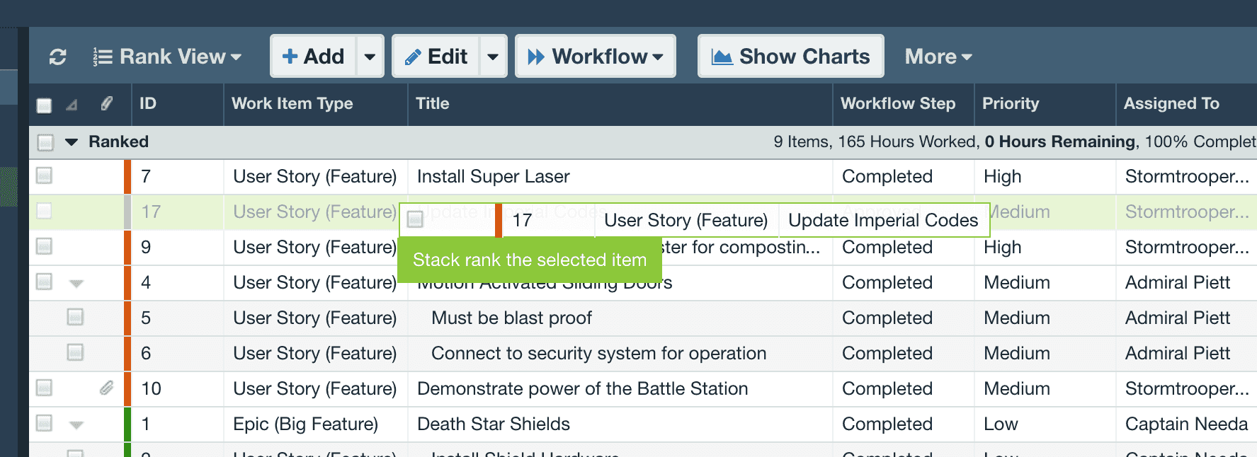 Ranking Items | Axosoft Documentation