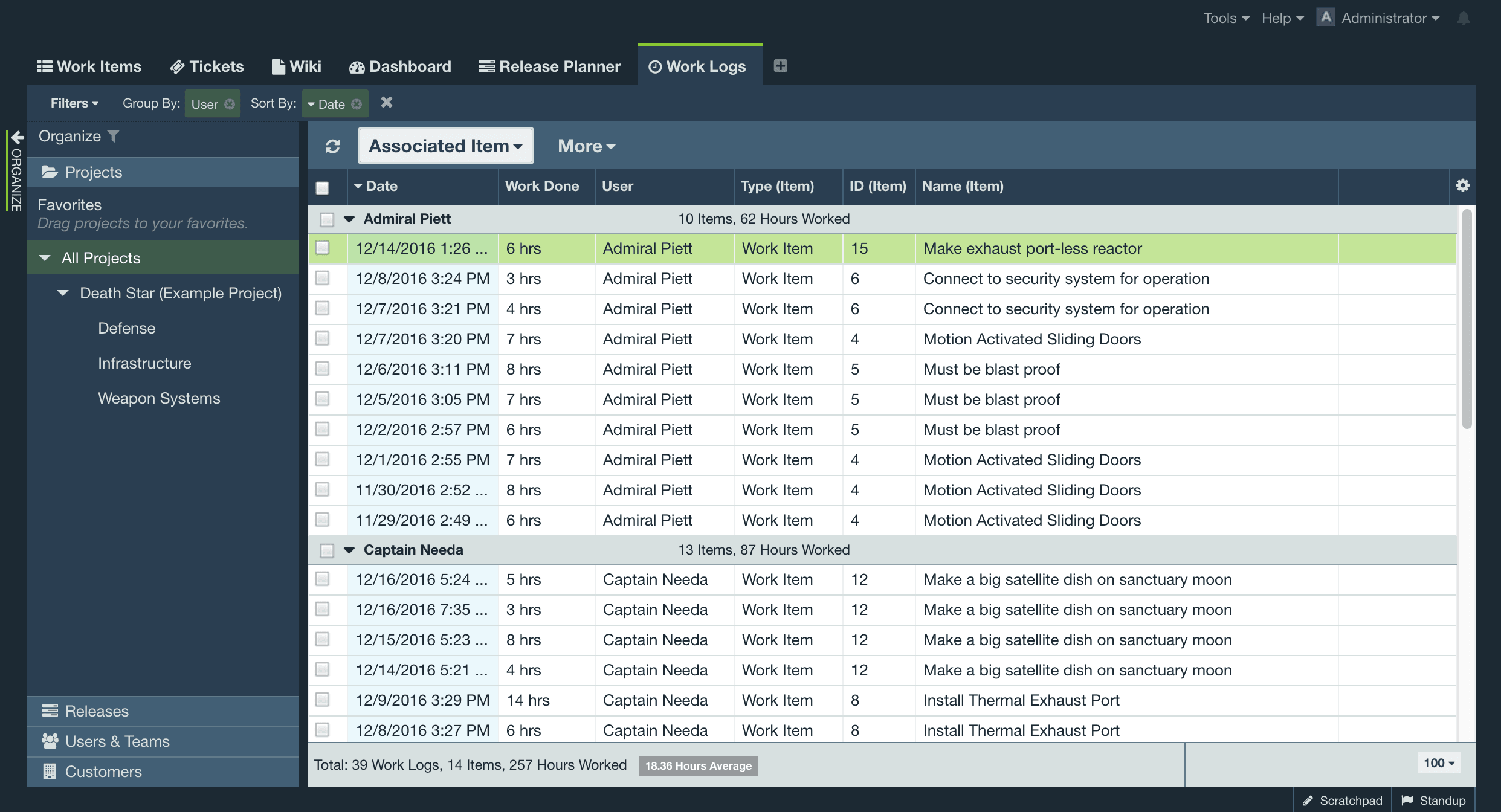 Work Log Tab | Axosoft Documentation